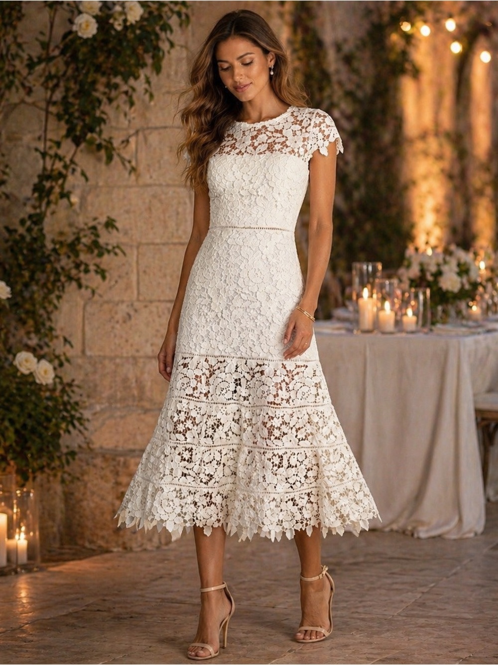Joie Celedonia Ivory Guipure Lace Midi Dress Size 6 Bridal